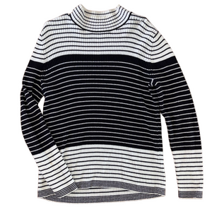 Studio Works Knit Mock Neck White Black Sweater Size Large Cotton